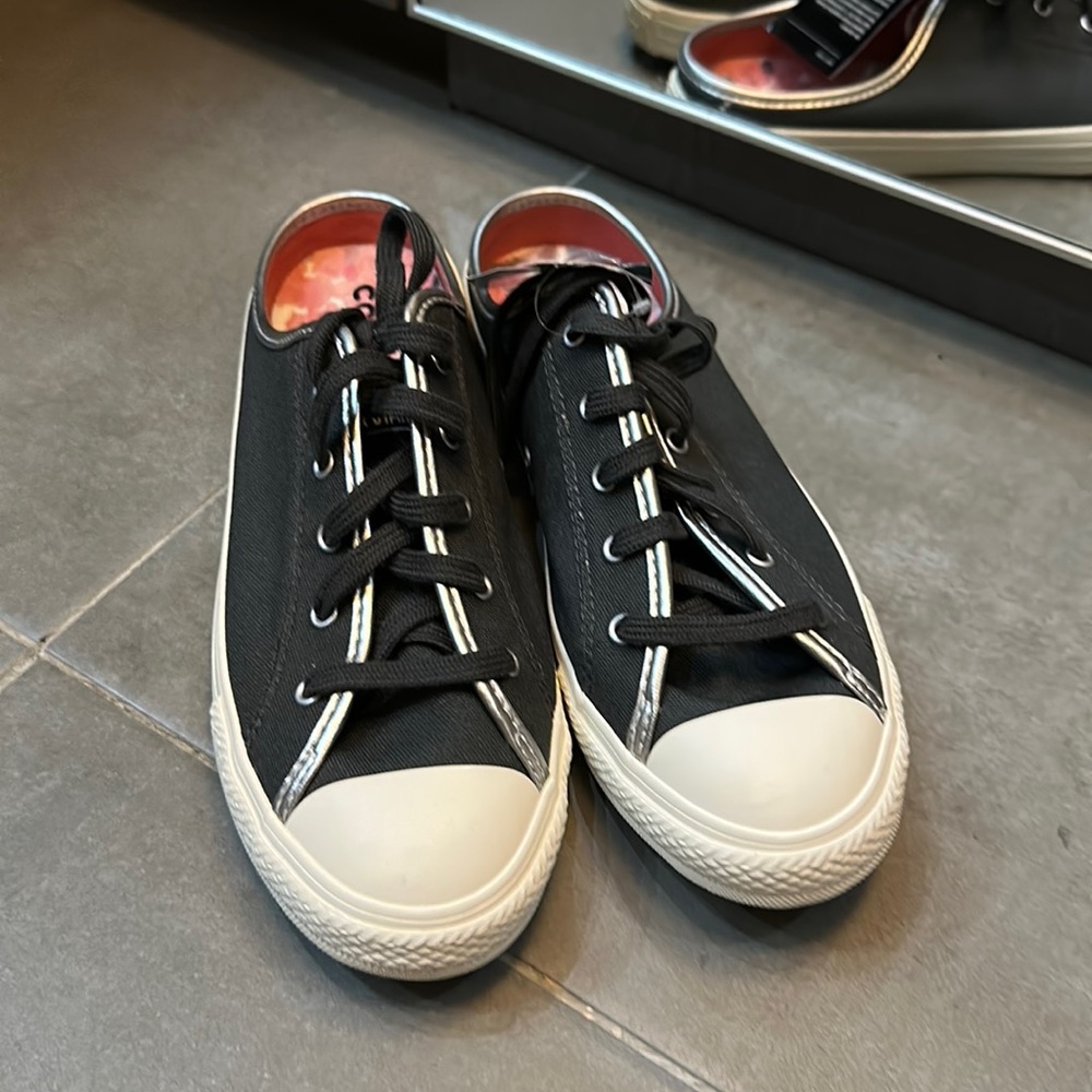 New Converse Women's CTAS Dainty Mule Slippers in charcoal gray with sylver trim